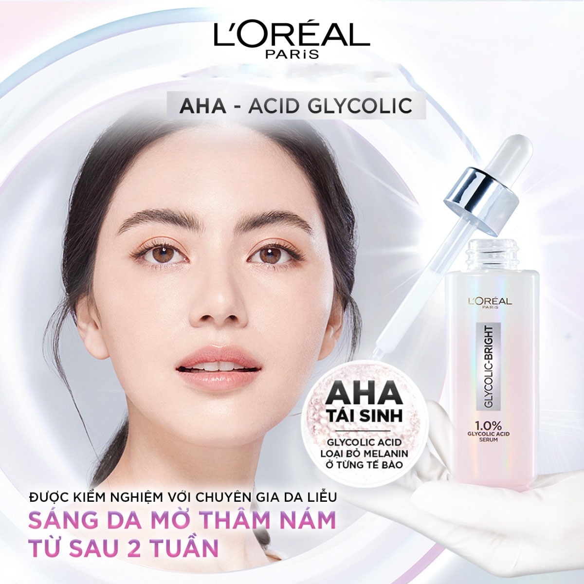 Serum L'Oreal Paris Dưỡng Sáng Và Mờ Thâm Nám Glycolic Bright 1.0% Glycolic Acid (AHA) 30ml