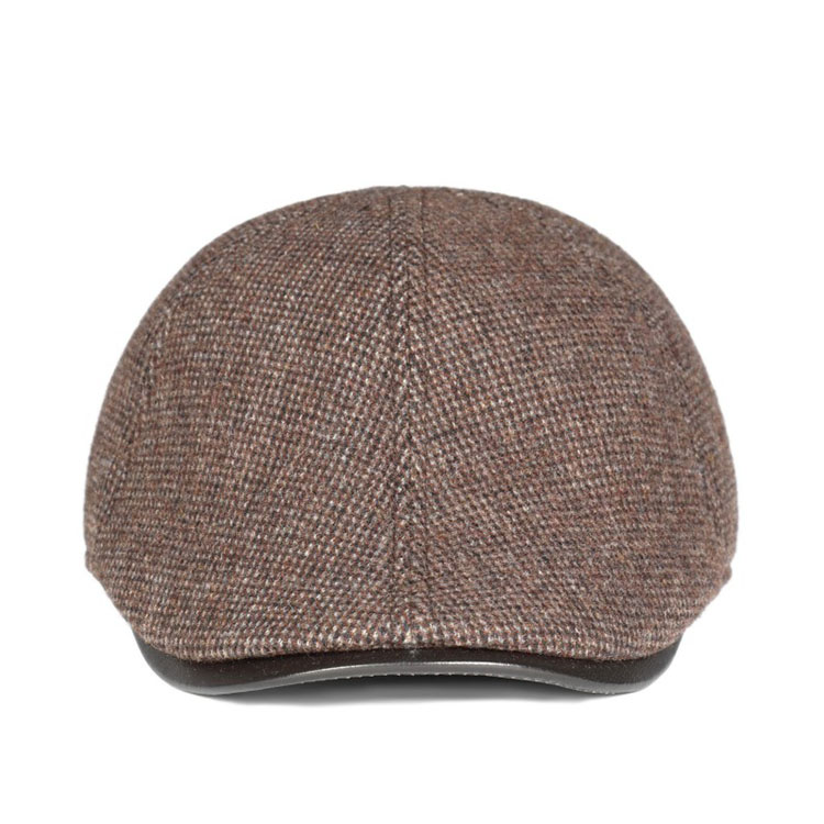 Mũ nồi/ Mũ beret nam da cừu phối vải dạ kẻ BHY163