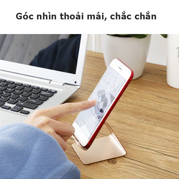 Giá Đỡ chân đế Điện Thoại Máy Tính Bảng Ipad Hợp Kim Nhôm nguyên khối chống trượt có khe cắm sạc Cao Cấp màu Bạc Hàng Chính Hãng