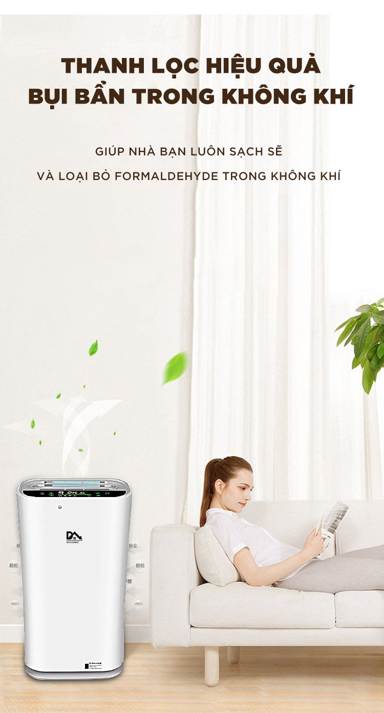 Máy Lọc Không Khí DHOME K-169 Có tia UV khử khuẩn - Lọc Bụi Mịn - Tạo Ion Âm - Tấm Lọc 4 Lớp - Hàng Chính Hãng