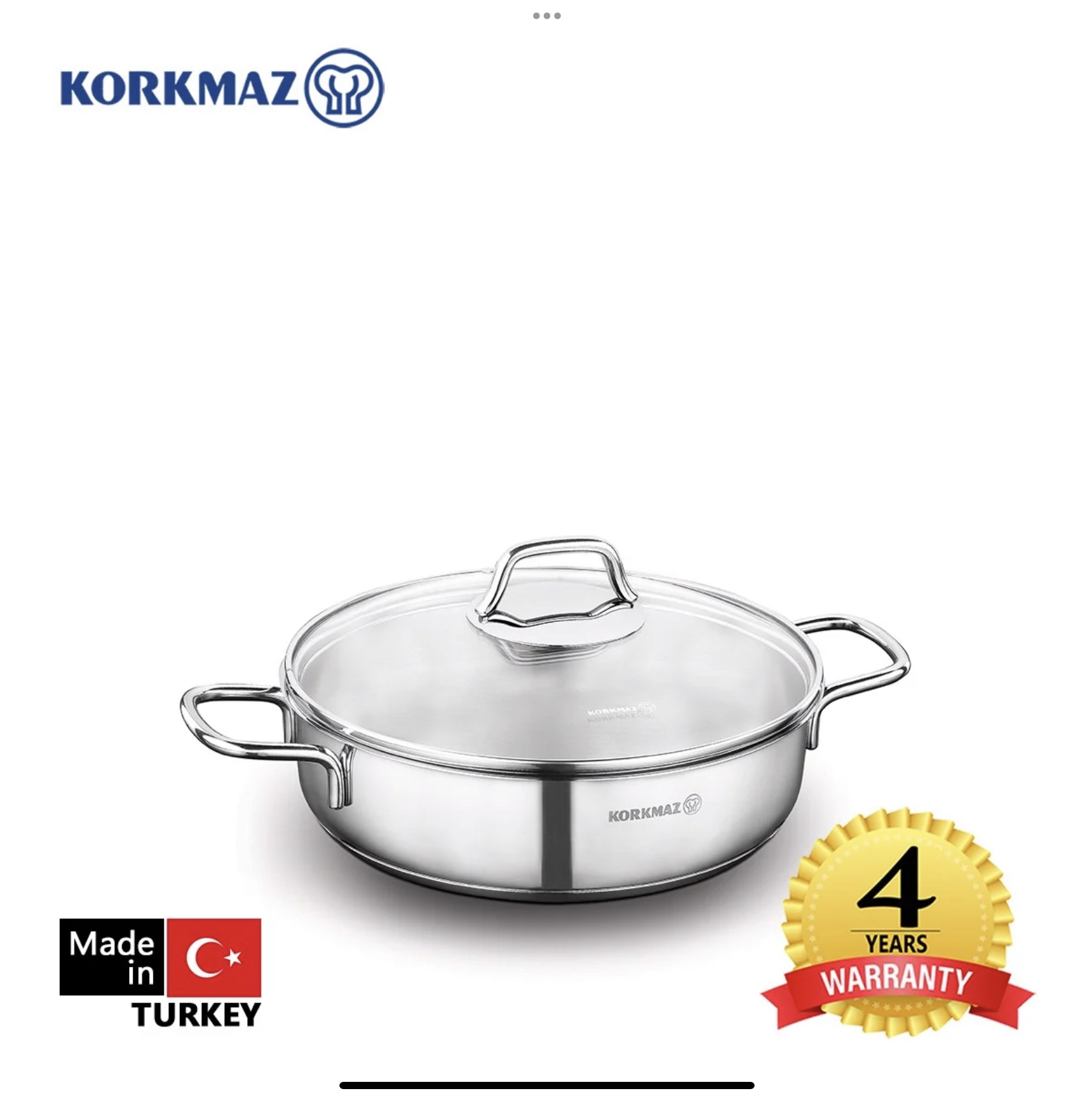 Nồi inox cao cấp Korkmaz Perla ( 2.3 lít - 3 lít - 3,6 lít ) thân thấp - A1833 - Hàng Chính Hãng