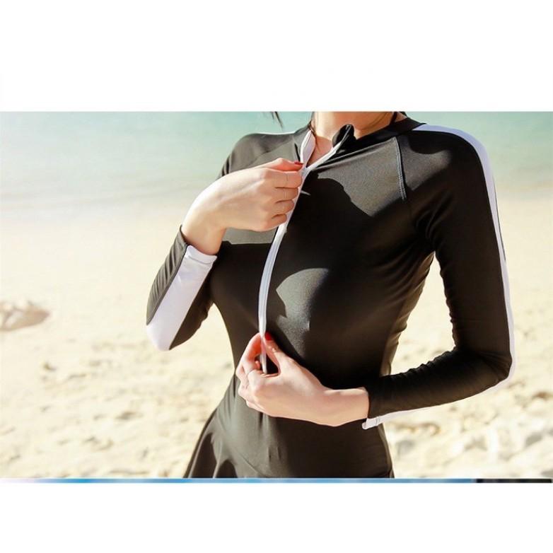CÓ SIZE Bikini đồ bơi liền mảnh tay dài váy kín đáo, có quần bên