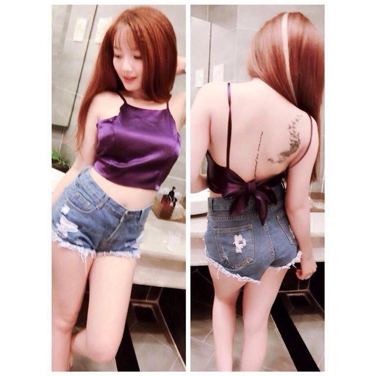 ÁO HAI DÂY CỘT NƠ PHI HỞ LƯNG MOUSSE NGỰC BASIC TRƠN NỮ CROPTOP HOT GIRL ULZZANG HÀN QUỐC CỰC CHẤT - Tím