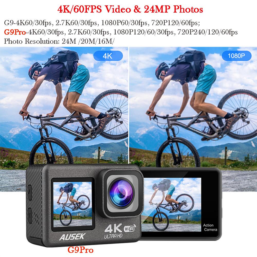 G9pro Camera Hành Động 4K 60FPS 24MP EIS 2.0 Màn Hình LCD Cảm Ứng Kép WiFi Điều Khiển Từ Xa Chống Nước Zoom 4X Đi Camera Thể Thao Pro