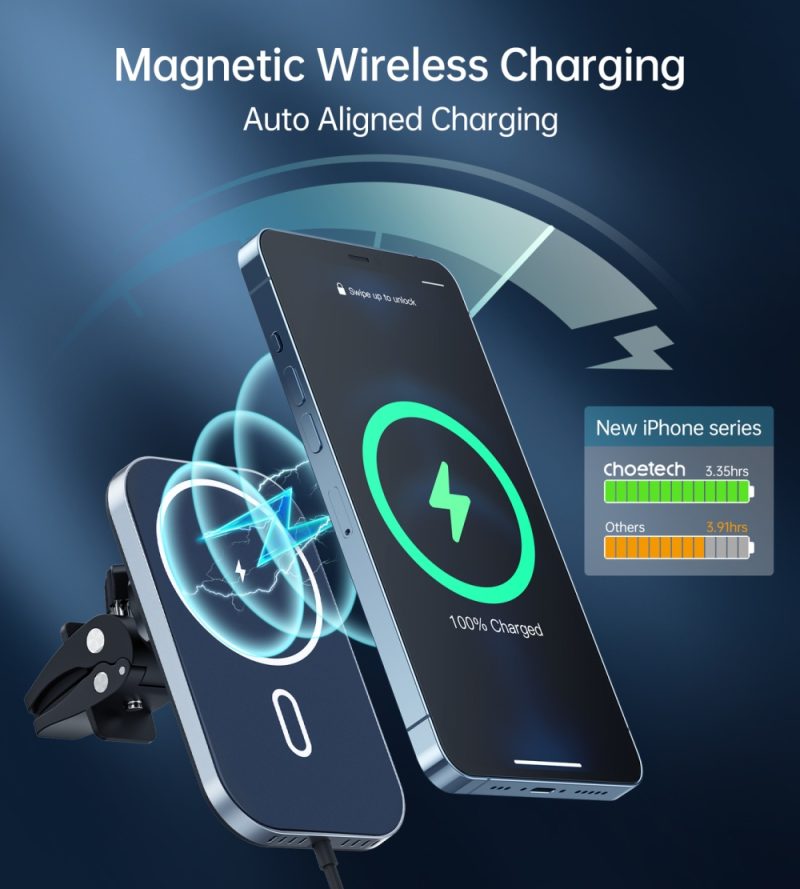 Đế sạc điện thoại không dây trên ô tô Magnetic cho Iphone series CHOETECH T200( HÀNG CHÍNH HÃNG)