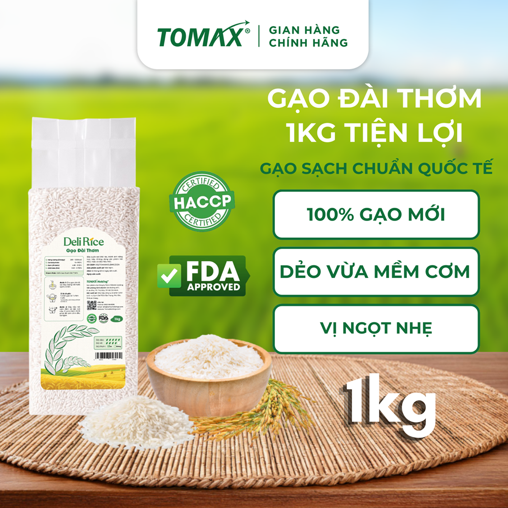 Gạo TOMAX (túi 1kg hút chân không) dẻo vừa, ráo cơm, ngọt thơm