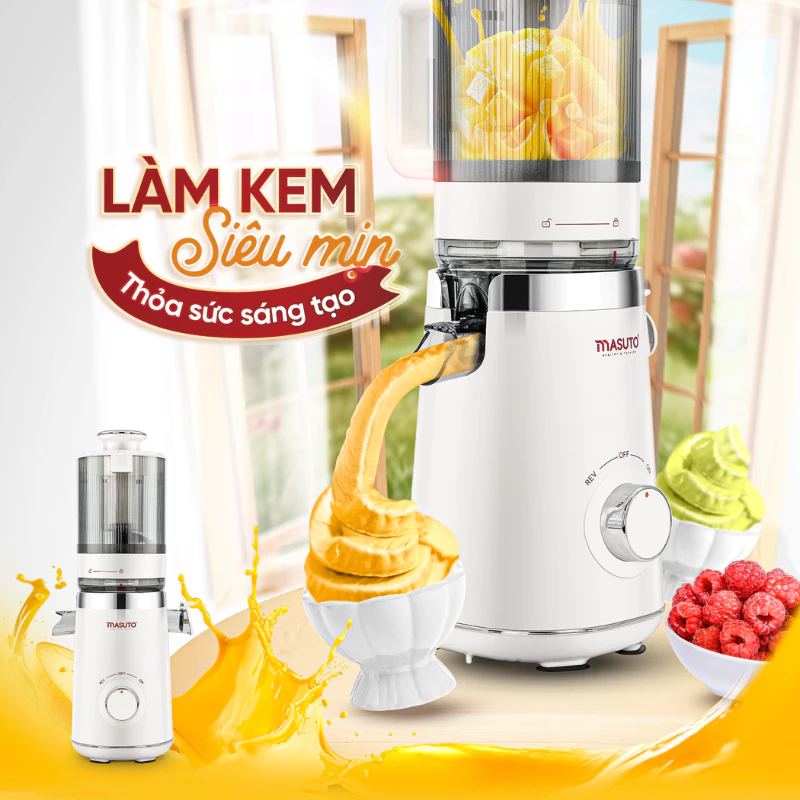 Máy ép chậm Masuto MS Fresh công suất 150W ống tiếp nguyên liệu cực lớn 120mm ép kiệt bã giữ trọn dưỡng chất - Hàng chính hãng