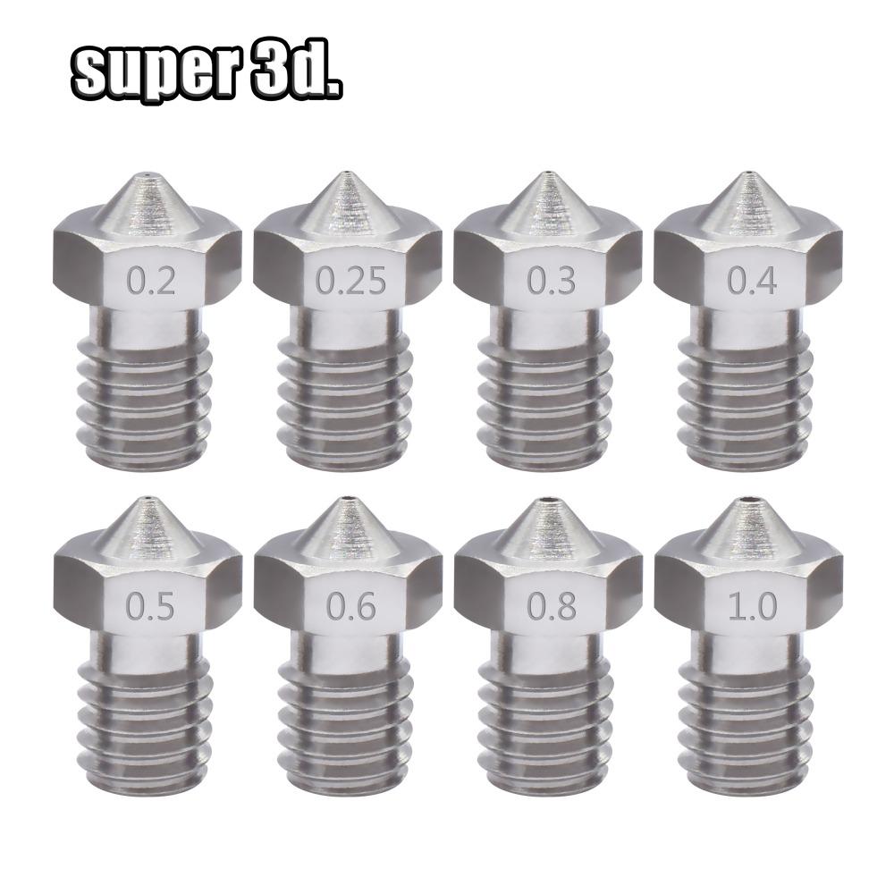 2PCS V5 V6 Vòi phun thép không gỉ 0,2/0,3/0,4/0,5/0,6/0,8mm M6 vòi cho máy in 3D 1,75/3.00mm