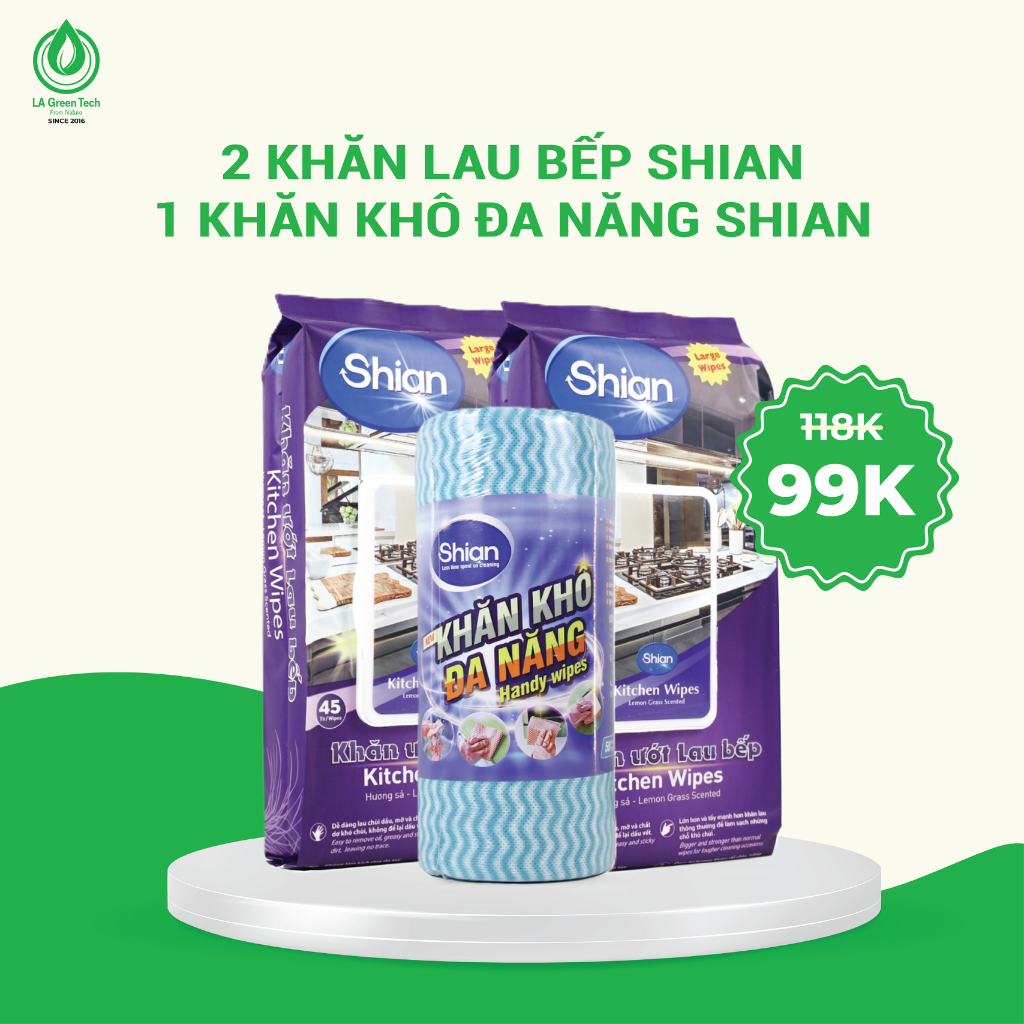 COMBO 2 Khăn lau bếp hương sả Shian 45 tờ và 1 Khăn lau đa năng Shian 50 tờ