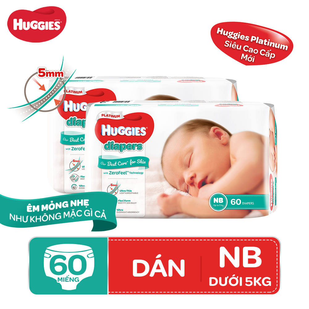 Combo 2 tã dán Huggies Diapers Platinum NB60