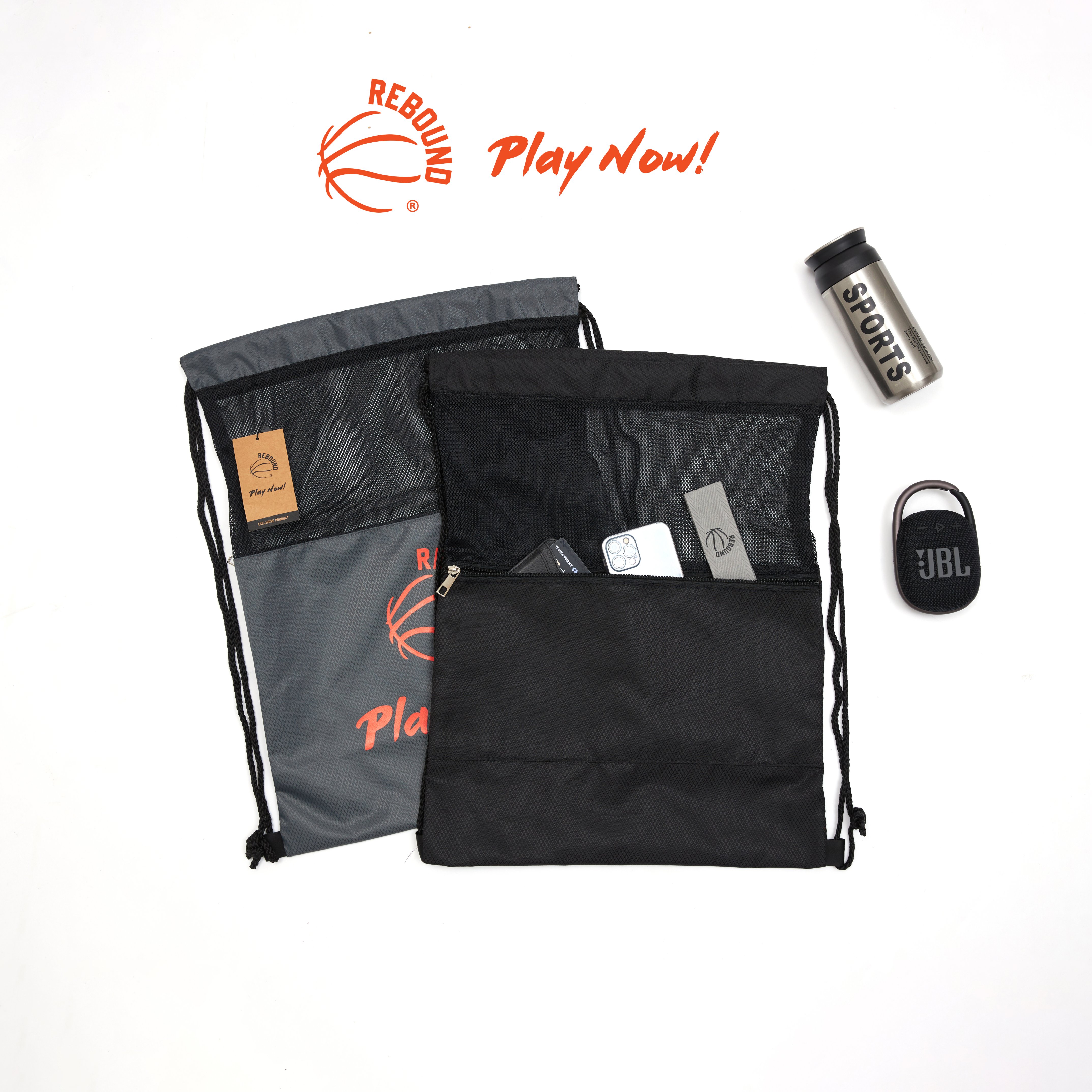 Túi dây rút Rebound - Play Now! 2 ngăn chống thấm đựng bóng, bình nước, điện thoại, ví, giày, phụ kiện,...