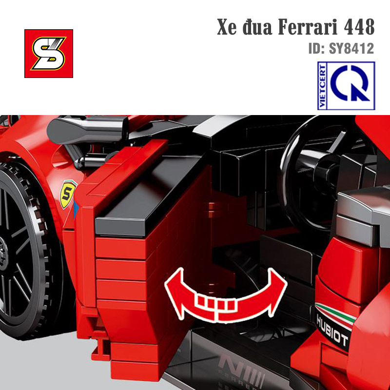 Đồ chơi lắp ráp mô hình xe kéo cót chạy đà Xe đua Ferrari 448 -  SY BLOCK SY8412