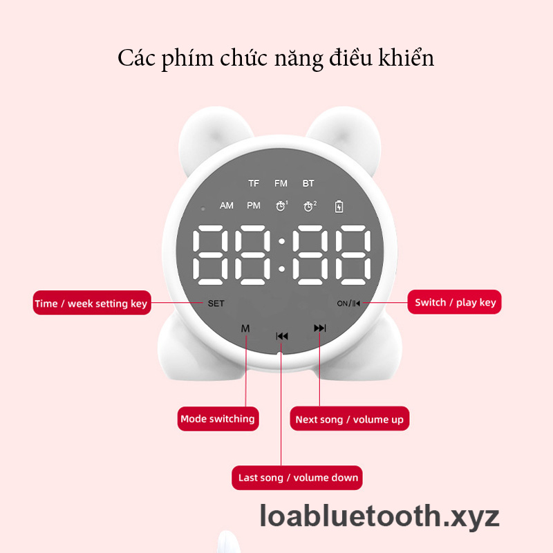 Loa bluetooth mini P1 giá rẻ tai thỏ dễ thương, bass mạnh, led hiển thị giờ kèm đồng hồ báo thức, âm thanh vòm 9D, pin 8 giờ