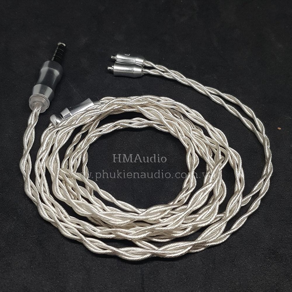 Dây tai nghe đồng mạ bạc OFC 1.2mm tết 4 - Connector MMCX mạ Rhodium