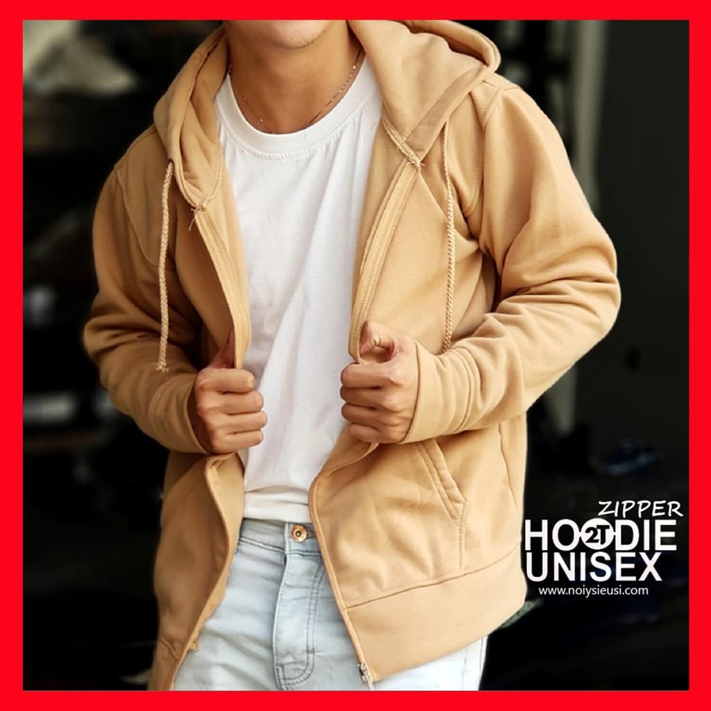 Áo hoodie zipper unisex 2T Store 2 gam màu kem cá tính