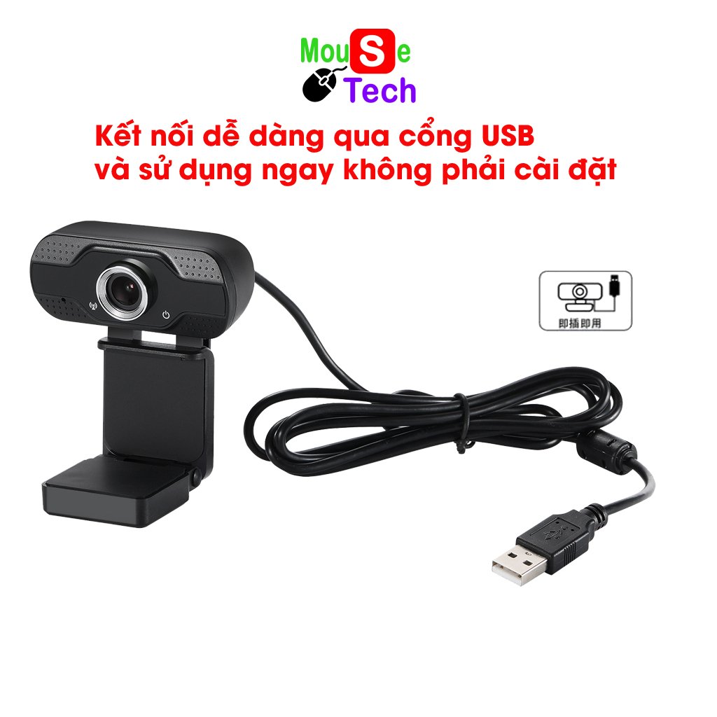 Webcam có mic Full HD 1080P dùng cho máy tính để dạy và học trực tuyến (Tặng lót chuột siêu xinh)