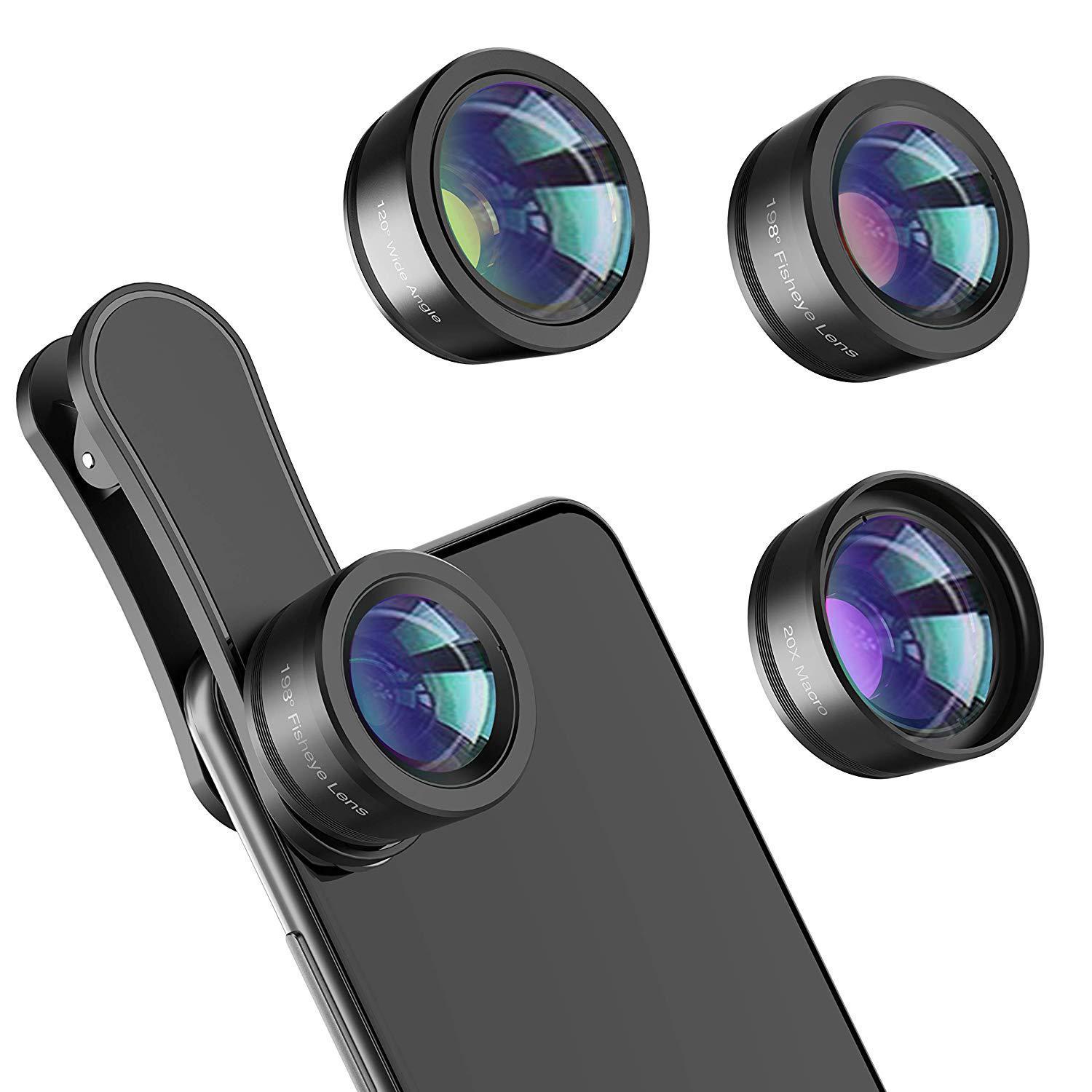 Điện thoại thông minh 3 trong bộ ống kính 1, ống kính vạn hoa, mục tiêu macro 20x, mục tiêu Fisheye 198/120 °, góc nhìn rộng, nhiếp ảnh