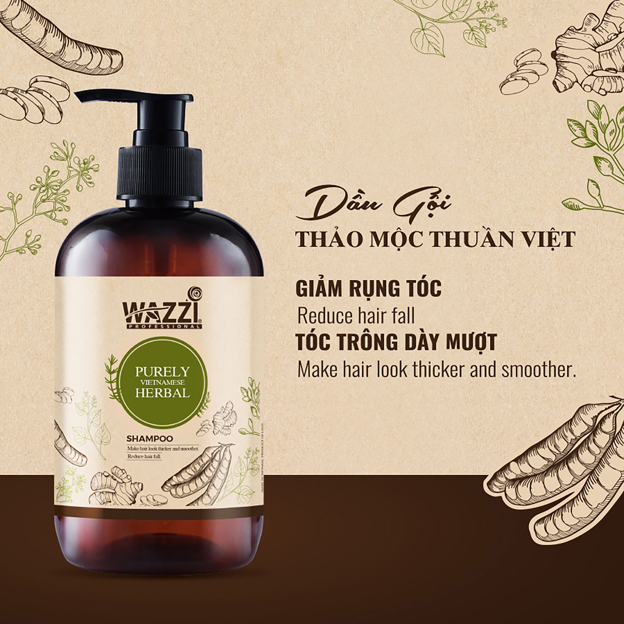 Dầu Gội Thảo Mộc Thuần Việt Wazzi 500ml