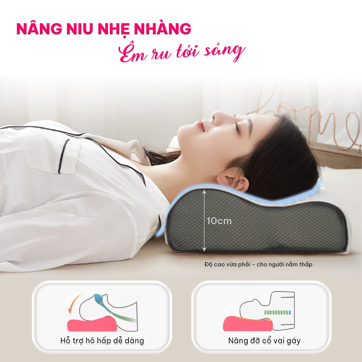 Gối ngủ cao su thiên nhiên người lớn NỆM THUẦN VIỆT, êm ái mềm mát hơn gối cao su non, hỗ trợ vai gáy ngủ êm ru tới sáng