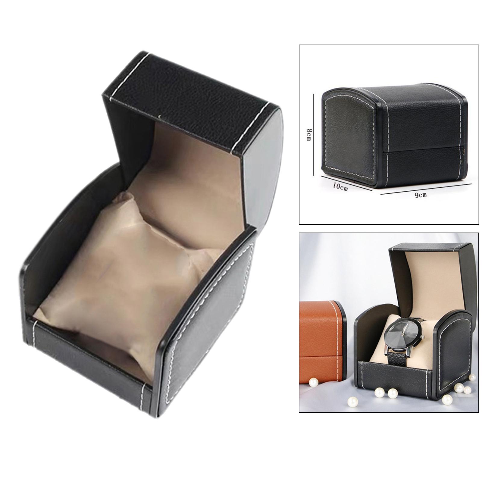 Classic Style Single Grid PU Leather Watch Case Display Holder Organizer Jewelry Box, 9x10x8cm