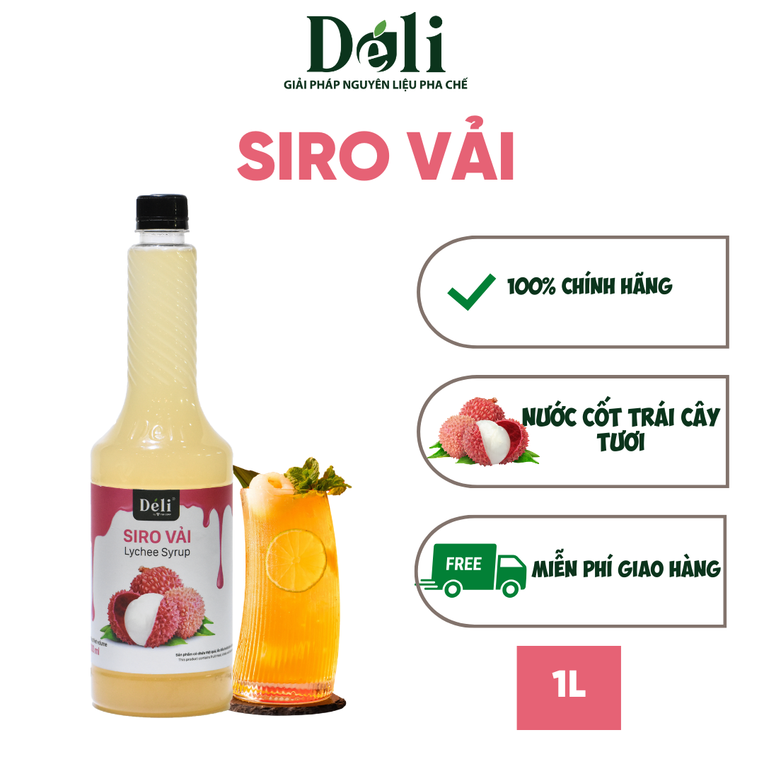 Hình ảnh Siro Déli Vị Vải - Chai 1L, Hàng Chính Hãng, Dùng Pha Chế Trà Trái Cây, Đá Bào				