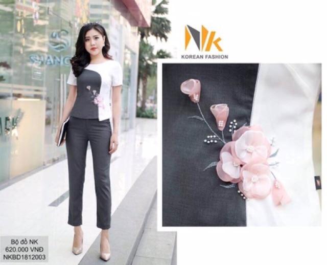 Bộ đồ phối màu đính hoa 3D
