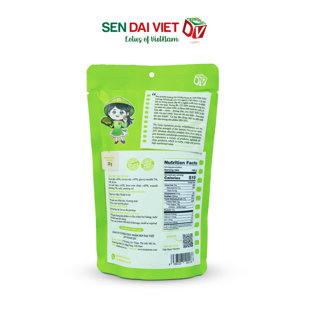 Sen Sấy Vị Wasabi- Sen Sấy Giòn Tan, Vị Cay Bùng Nổ, Kích Thích Vị Giác, ĐV- Sen Đại Việt- Gói 30g