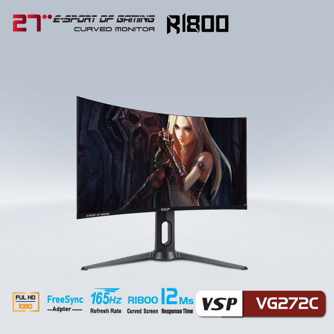 Màn hình Cong Gaming 27inch VSP VG272C (FHD, VA, 165Hz, 12Ms, 300nits, HDMI+DP) - Hàng chính hãng TECH VISION phân phối