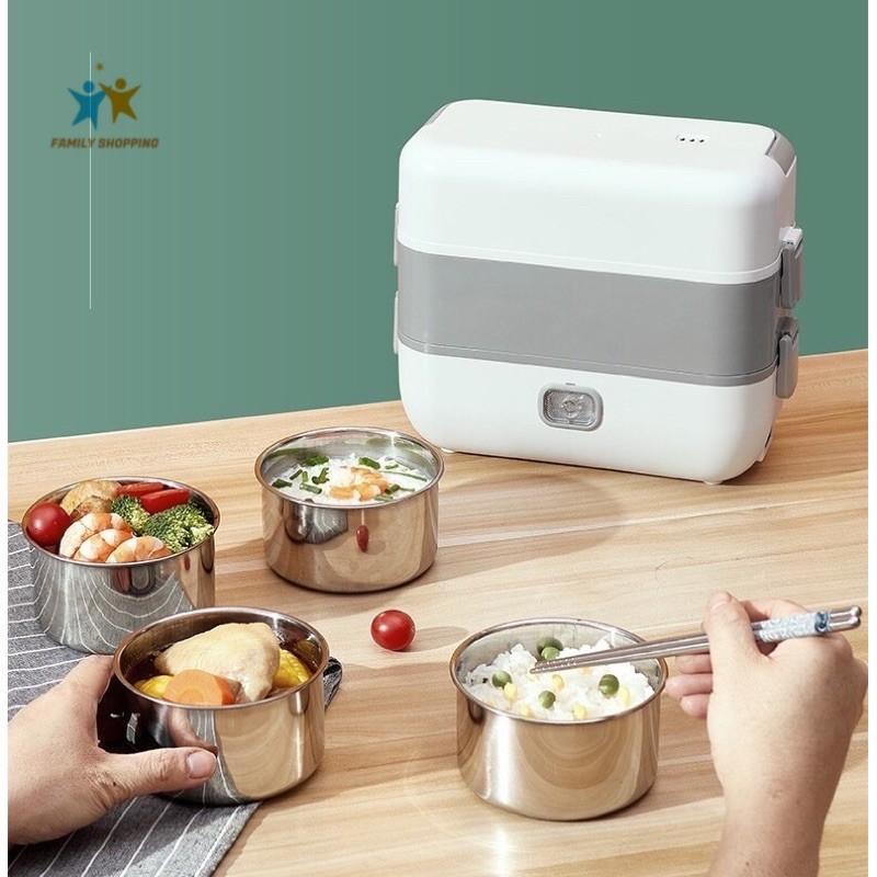 Hộp cơm cắm điện văn phòng Lunch Box tự nấu hộp cơm hâm nóng thức ăn 2 tầng 4 khay inox 304 có nắp chống tràn