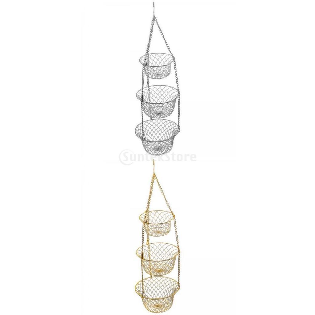 2pcs 3-Tier Fruit Vegetable Basket Fruit Hanger Stand Kitchen Organizer