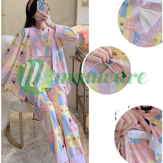 Bộ Bầu Dài Tay Sau Sinh cho con bú Đồ bộ ngủ Kimono bầu đẹp mặc nhà (SET 3) - Quần áo thời trang cho mẹ giá rẻ Bigsize