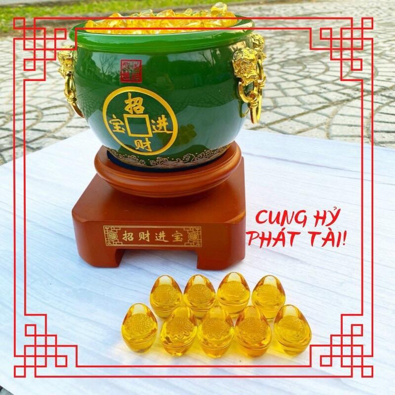 Bát Tụ Tài, Bát Tụ Bảo, Bát Vàng Đá Ngọc Xanh - cao 18cm