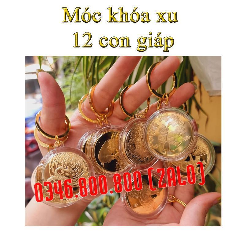 Móc Khóa Đồng Xu Khắc Hình 12 Con Giáp Phong Thủy May Mắn, Chất Liệu Niken Mạ Vàng Sáng Bóng