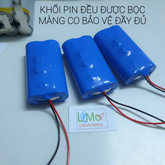 Khối pin 2S (7,2V Cạn - 8,4V Đầy). Được đóng từ 2 cell pin Lis hen Xám 18650 Mới + Mạch bảo vệ 2S