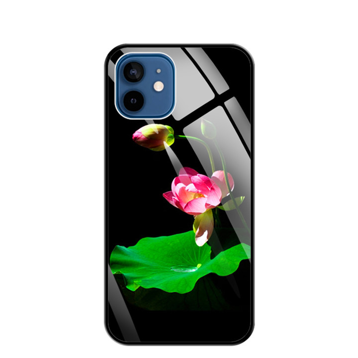 Ốp Lưng Kính Cường Lực Cho Điện Thoại IPHONE 12 / 12 PRO - 0221 LOTUS01 - Hàng Chính Hãng