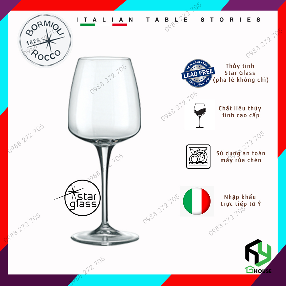 [ITALY] Ly uống rượu vang đỏ, vang trắng cao cấp thủy tinh, wine glass Aurum 520ml - Bormioli Rocco