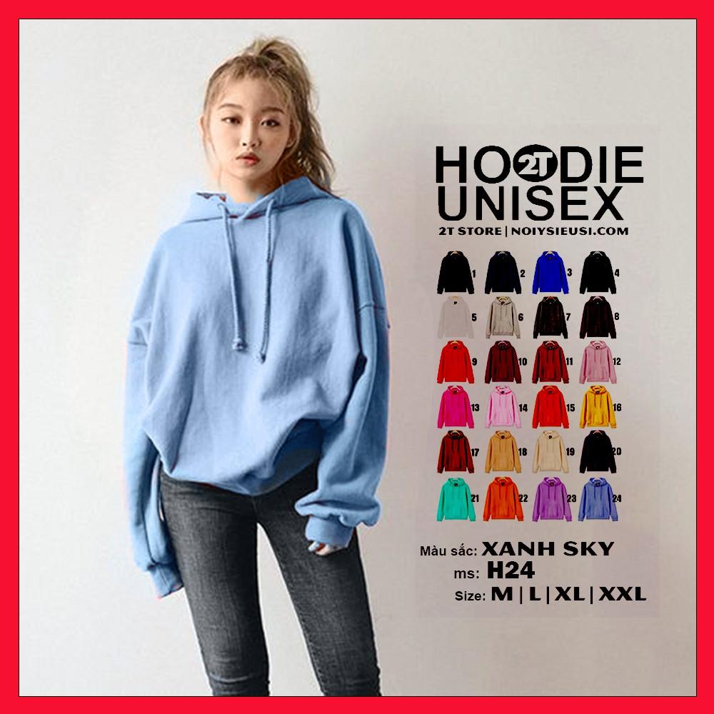 Áo hoodie unisex 2T Store H24 màu xanh da trời Sky