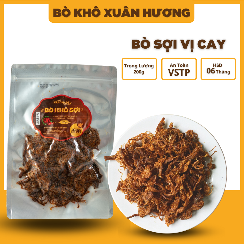 Khô bò khô sợi loại 1, thịt bò khô xé sợi vị cay đặc biệt Xuân Hương siêu ngon 200g