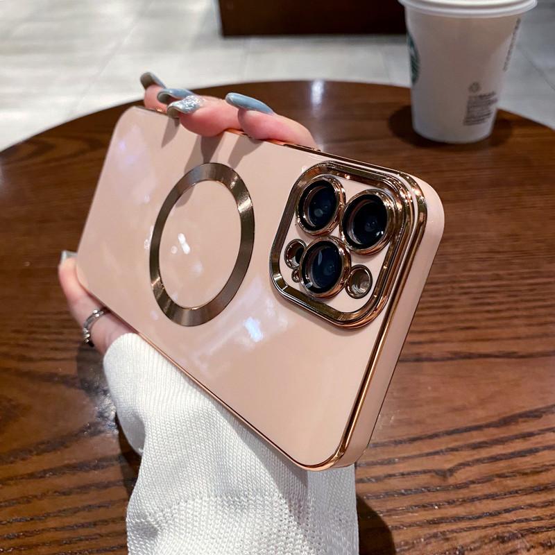 Đảm bảo chất lượng phù hợp với vỏ điện thoại di động iPhone 14 mạ điện màu trơn chải màng thấu kính từ tính MagSafe Vỏ bảo vệ Apple 13