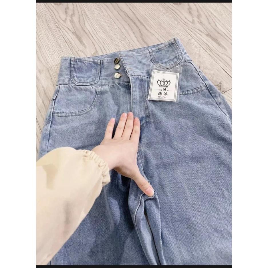 Quần baggy jean nữ cạp cao 2 hàng nút  lưng cao lai cuốn mẫu mới hot Thuydieushop m4