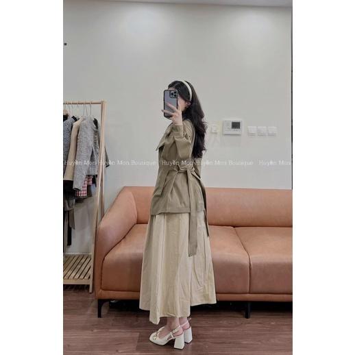 Áo sơ mi kaki bèo thắt eo hàng chuẩn mẫu mặc