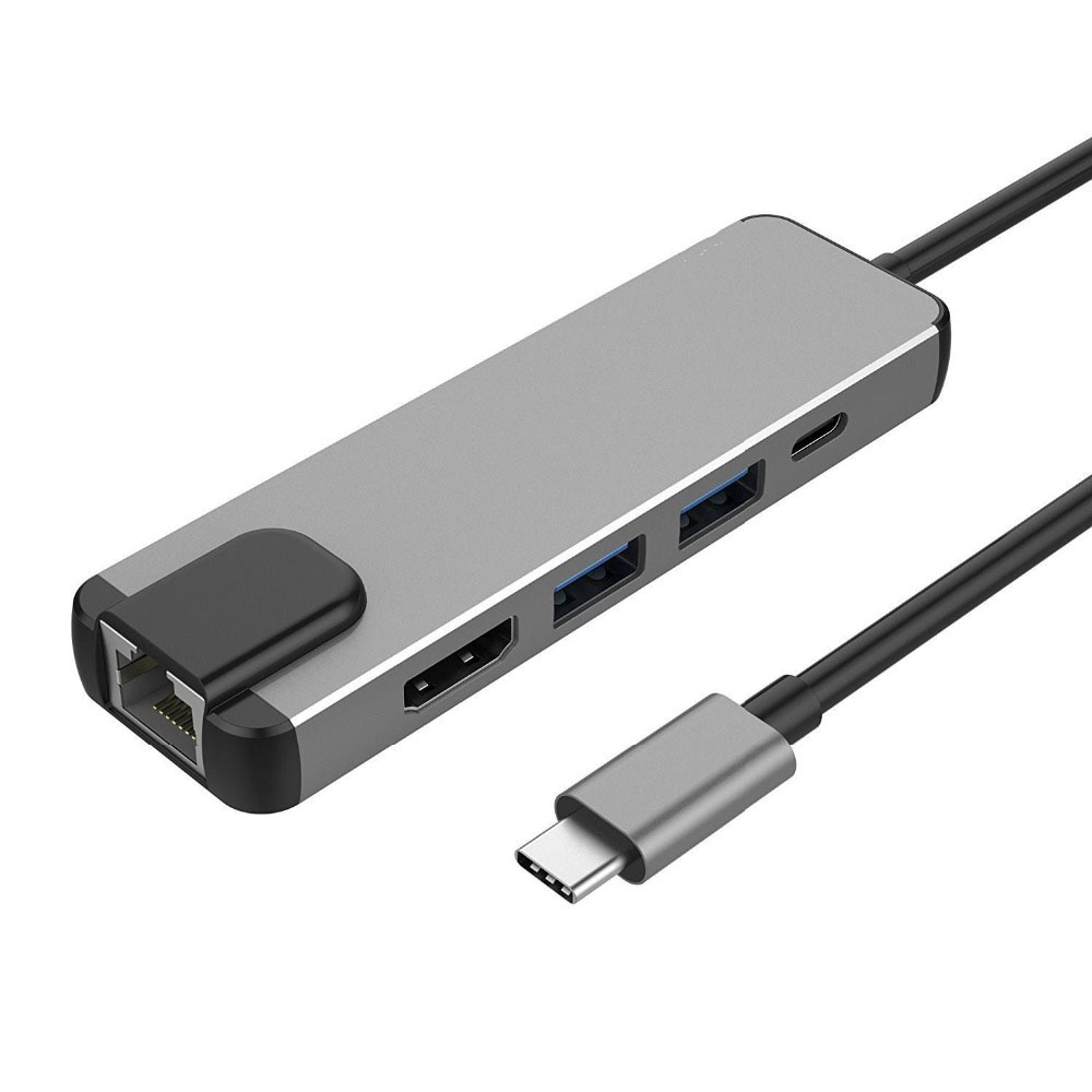 5 in 1 Type C Hub Hdmi Rj45 Lan Adapter for Macbook Pro Thunderbolt 3, USB C to Gigabit Ethernet Adapter USB-C Charger Port