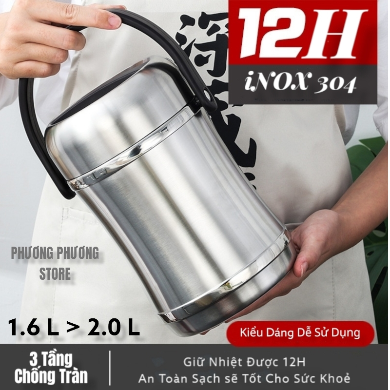 CẶP LỒNG, CAMEN GIỮ NHIỆT CAO CẤP INOX 304 DUNG TÍCH 1,6L / 2.0L HÀNG SIÊU ĐẸP ( Tặng Bộ Hộp Muỗng Đũa Inox Cao Cấp )