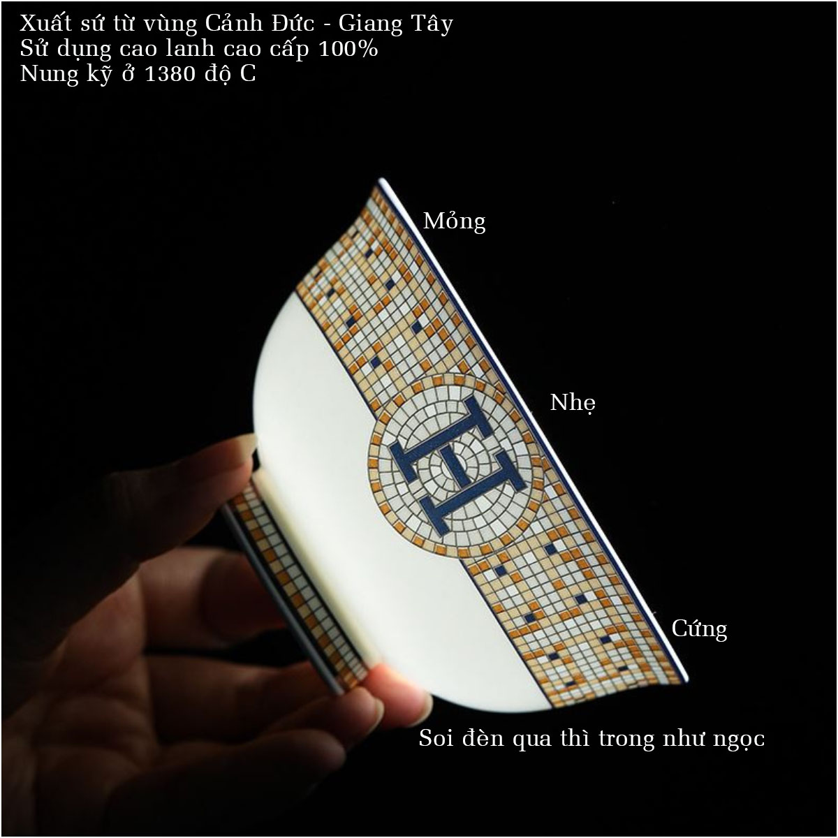 Bộ bát ăn cơm SỨ XƯƠNG Giang Tây cao cấp 56 chi tiết - Bộ chén ăn cơm sang trọng, tinh tế - Bát đĩa mỏng nhẹ nhưng cứng trong và cách nhiệt tốt. Mã GS75