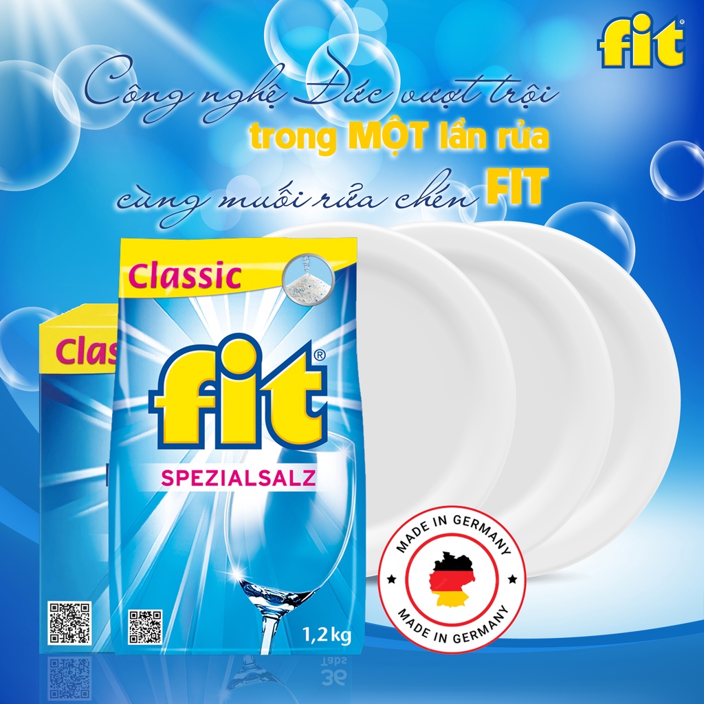 Muối rửa chén bát FIT Classic túi 1.2kg, Muối rửa chén chuyên dùng cho máy rửa bát sạch bóng hoàn hảo, bảo vệ chuyên sâu