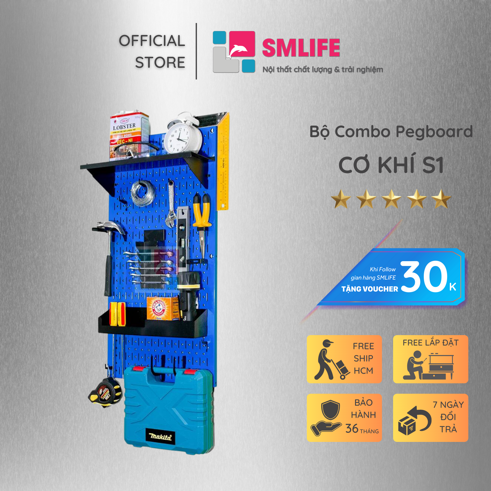 Bảng Treo Đồ Nghề Pegboard Cơ Khí SMLIFE S1 Blue - Lưu Trữ Trưng Bày Dụng Cụ Sửa Chữa Thông Minh Dễ Tìm Kiếm