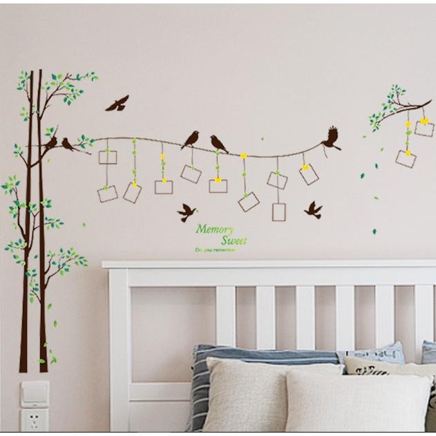 Decal trang trí tường - Thân Cây mỏng Khung Hình lá vàng