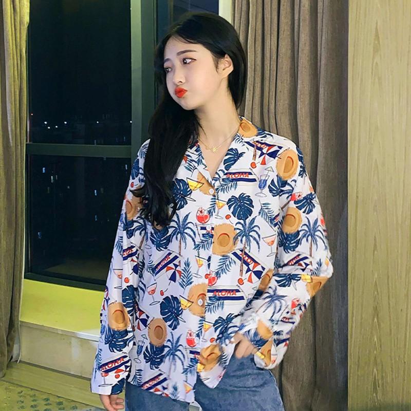 Áo sơ mi tay dài dáng rộng phong cách Hàn Quốc cho nữ