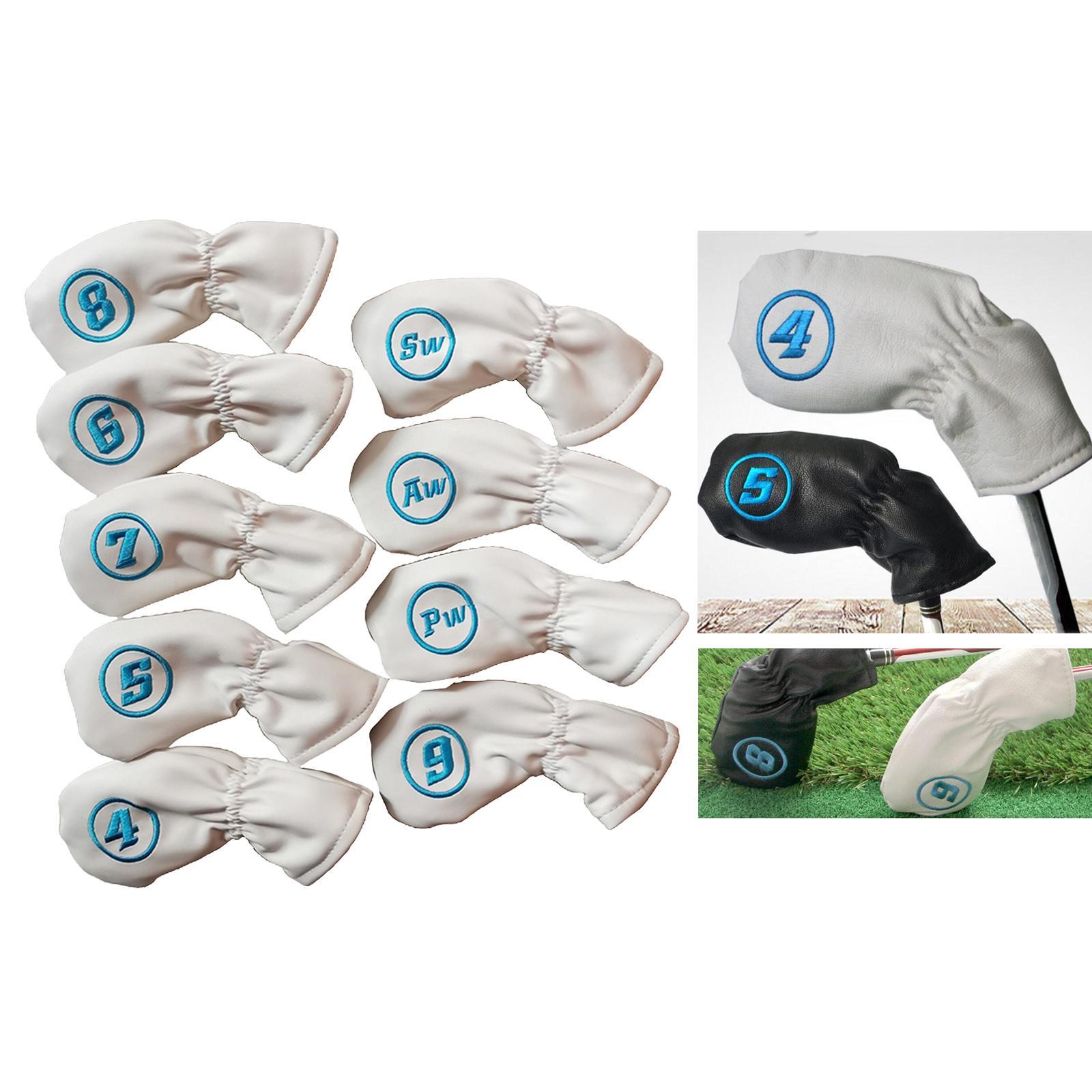 9 Pieces Golf Club Iron Cover Protective Headcover Fits All Brands White