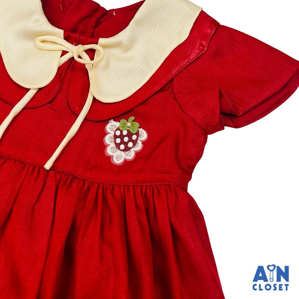 Đầm bé gái họa tiết Dâu Đỏ Nhung Tơ Hàn - AICDBGVNRNIX - AIN Closet
